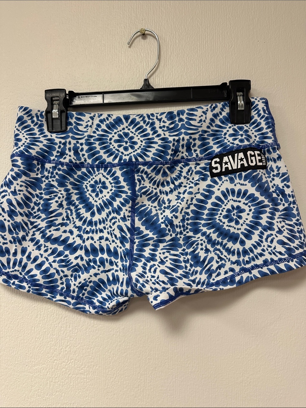 White and Blue Tie-Dye Active Bike Shorts